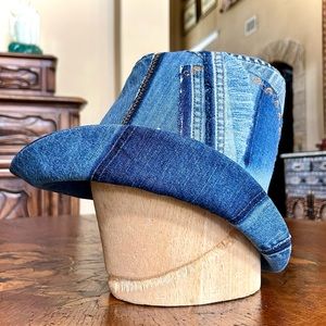 Denim Fedora Hat for updo’s messybuns high ponytails  Unisex